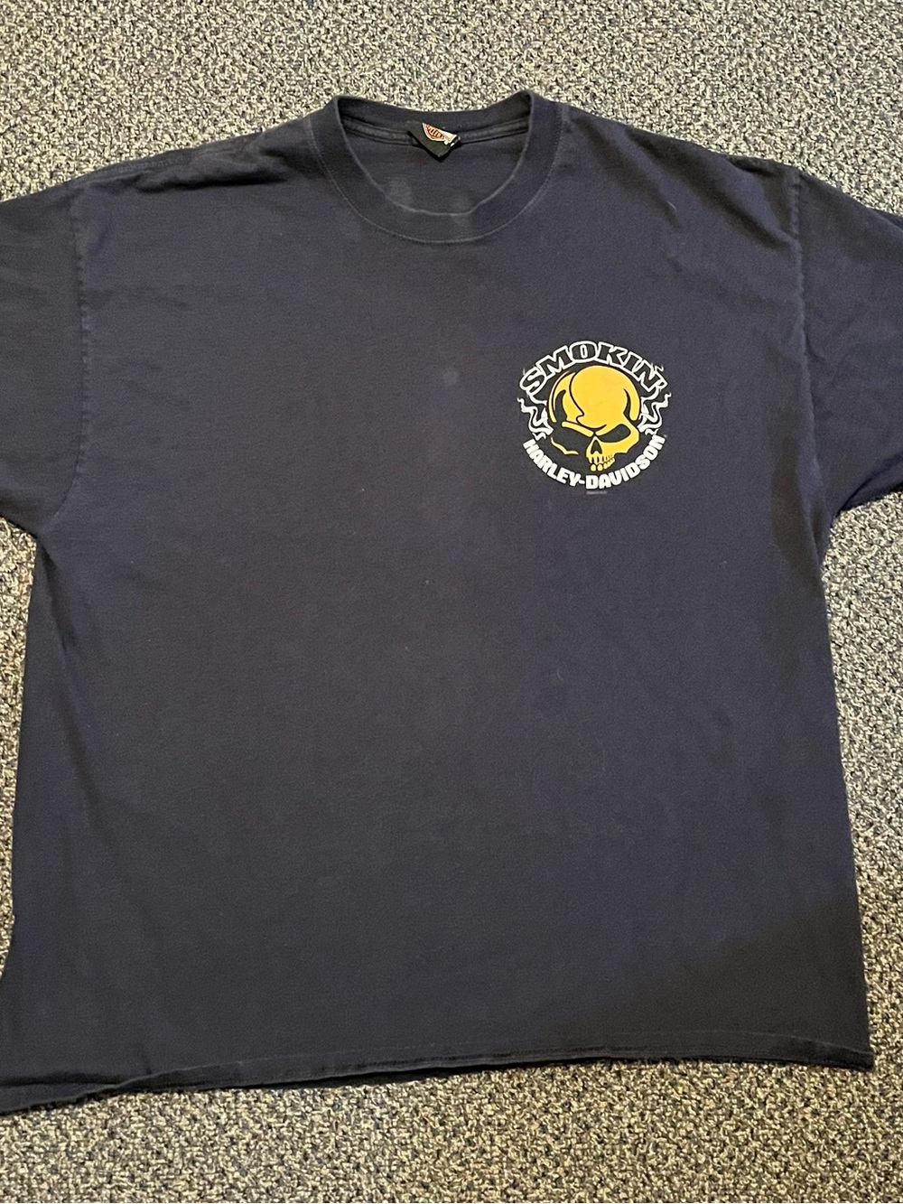 Harley-Davidson Navy Short Sleeve Tee with Yellow Skull Graphic